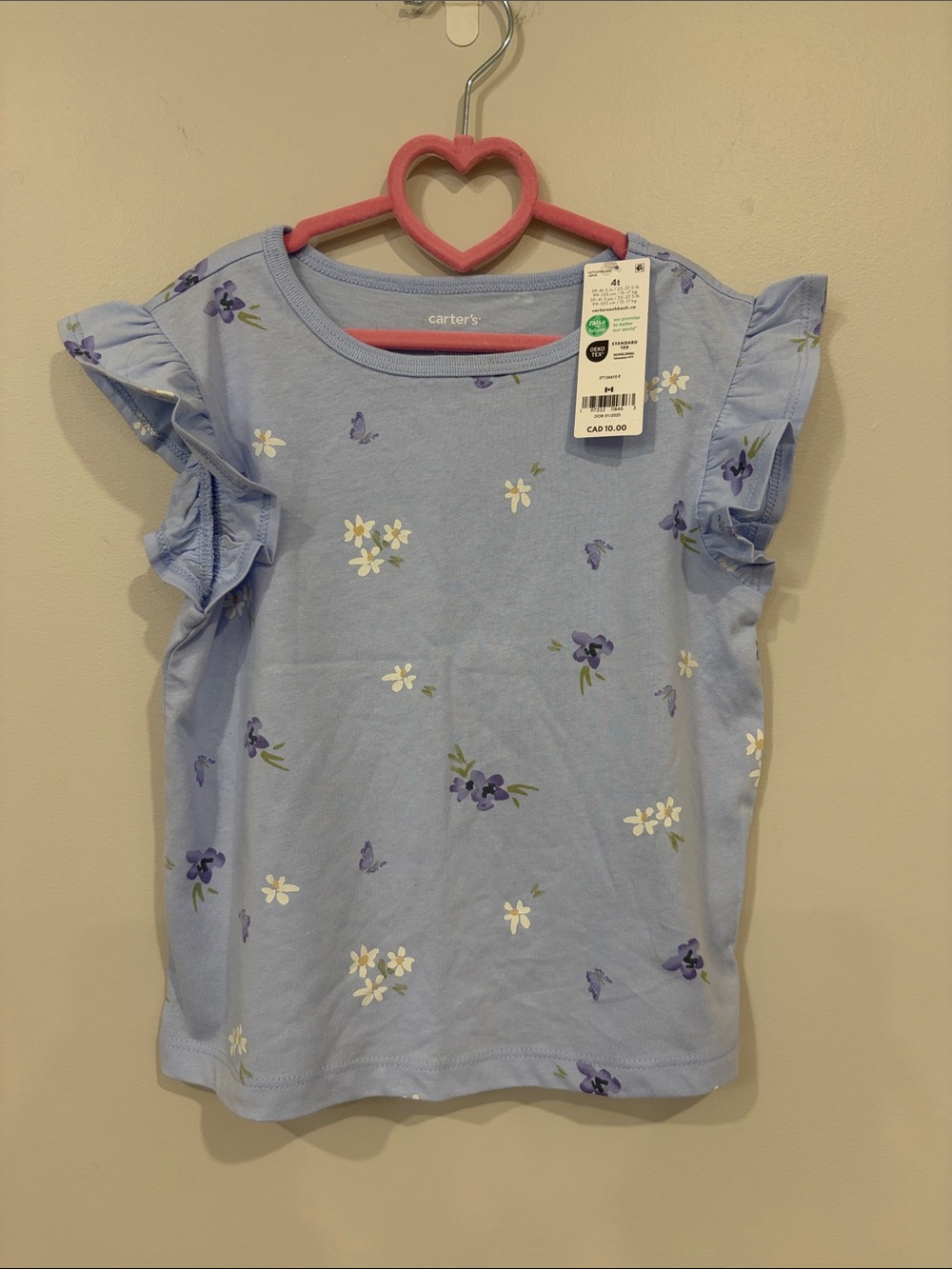 🦄5/25 Carter's Light Blue Floral Ruffle Sleeve Tee